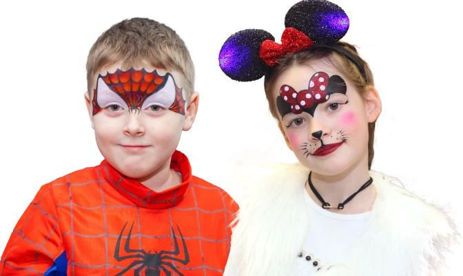 Kids with Spiderman and cat face paint — BloomART Mini Party package for up to 12 children