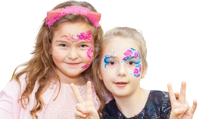 Two girls with fantasy face painting — BloomART Midi Party for 18 kids